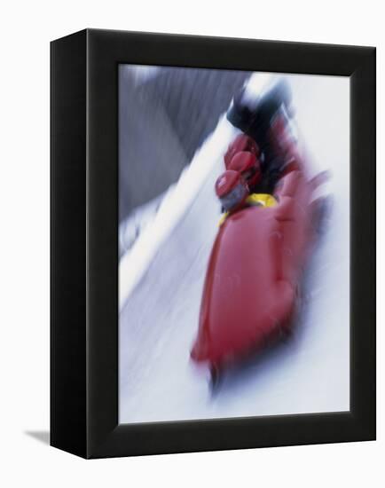 Blurred Action of the Start of 4 Man Bobsled Team, Lake Placid, New York, USA-Chris Trotman-Framed Premier Image Canvas