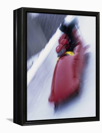 Blurred Action of the Start of 4 Man Bobsled Team, Lake Placid, New York, USA-Chris Trotman-Framed Premier Image Canvas