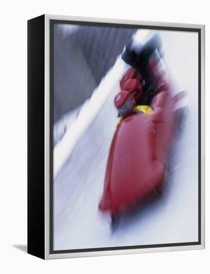 Blurred Action of the Start of 4 Man Bobsled Team, Lake Placid, New York, USA-Chris Trotman-Framed Premier Image Canvas