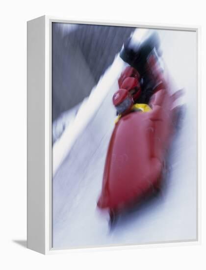 Blurred Action of the Start of 4 Man Bobsled Team, Lake Placid, New York, USA-Chris Trotman-Framed Premier Image Canvas