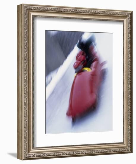 Blurred Action of the Start of 4 Man Bobsled Team, Lake Placid, New York, USA-Chris Trotman-Framed Premium Photographic Print