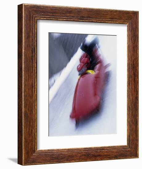 Blurred Action of the Start of 4 Man Bobsled Team, Lake Placid, New York, USA-Chris Trotman-Framed Premium Photographic Print