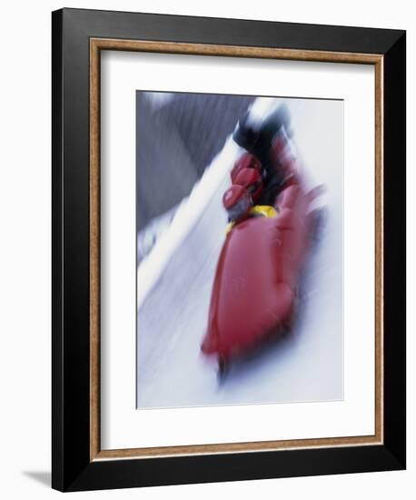 Blurred Action of the Start of 4 Man Bobsled Team, Lake Placid, New York, USA-Chris Trotman-Framed Premium Photographic Print