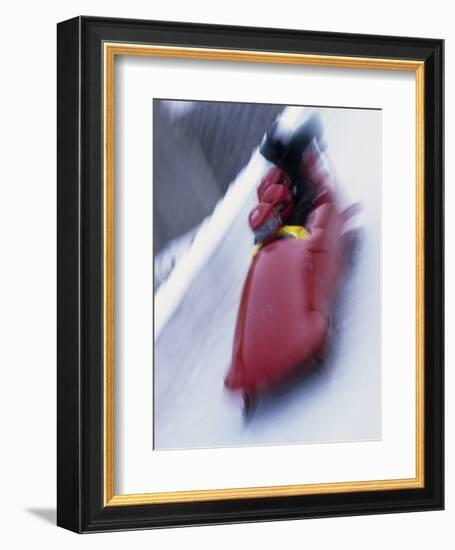 Blurred Action of the Start of 4 Man Bobsled Team, Lake Placid, New York, USA-Chris Trotman-Framed Premium Photographic Print