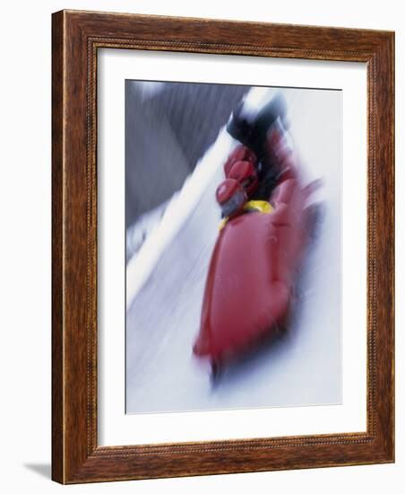 Blurred Action of the Start of 4 Man Bobsled Team, Lake Placid, New York, USA-Chris Trotman-Framed Photographic Print