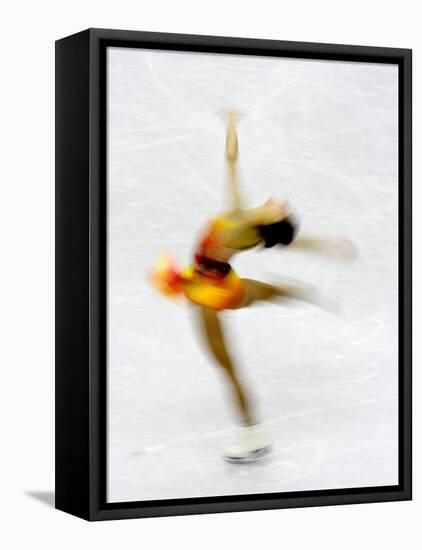 Blurred Action of Woman Figure Skater, Torino, Italy-Chris Trotman-Framed Premier Image Canvas