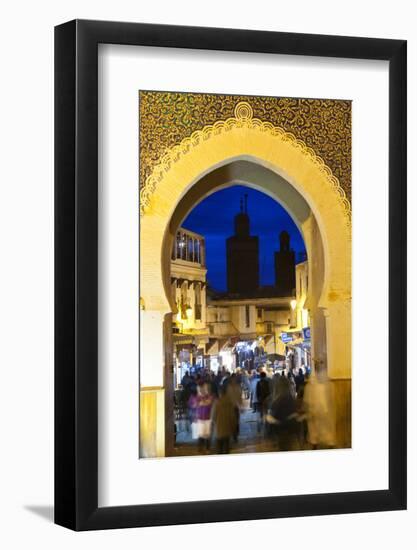 Blurred People Passing Through the Blue Gate, Fez, Morocco-Peter Adams-Framed Photographic Print