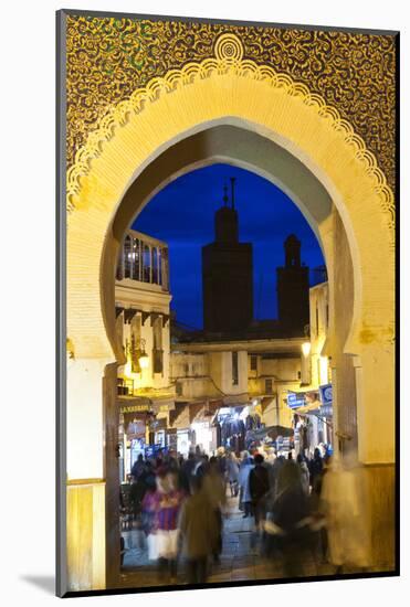 Blurred People Passing Through the Blue Gate, Fez, Morocco-Peter Adams-Mounted Photographic Print