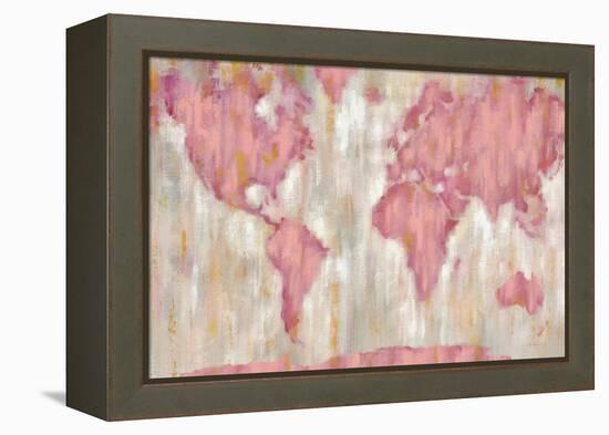 Blushing World Map v2 Crop-Silvia Vassileva-Framed Stretched Canvas