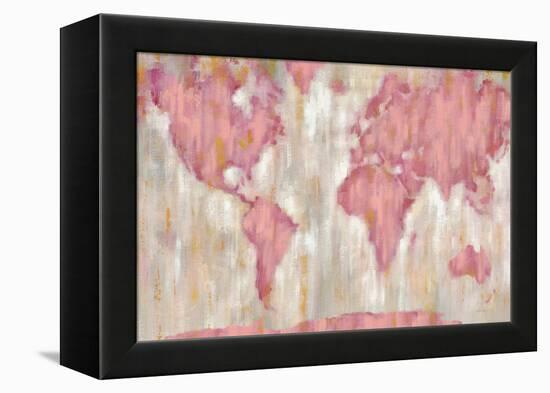 Blushing World Map v2 Crop-Silvia Vassileva-Framed Stretched Canvas