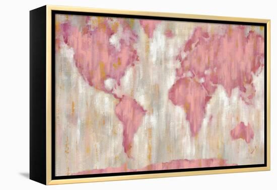 Blushing World Map v2 Crop-Silvia Vassileva-Framed Stretched Canvas