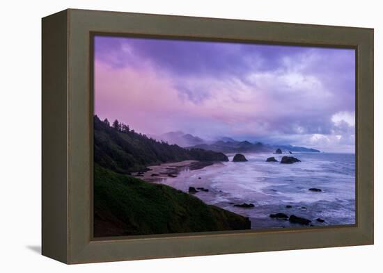 Blustery Morning Mood at Cannon Beach, Oregon Coast-null-Framed Premier Image Canvas