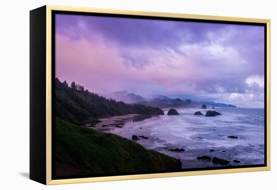 Blustery Morning Mood at Cannon Beach, Oregon Coast-null-Framed Premier Image Canvas