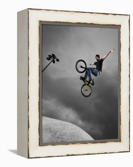 BMX Biker Performing Tricks-null-Framed Premier Image Canvas