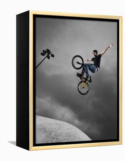 BMX Biker Performing Tricks-null-Framed Premier Image Canvas