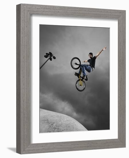 BMX Biker Performing Tricks-null-Framed Photographic Print