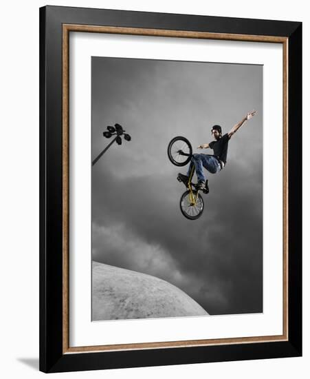 BMX Biker Performing Tricks-null-Framed Photographic Print