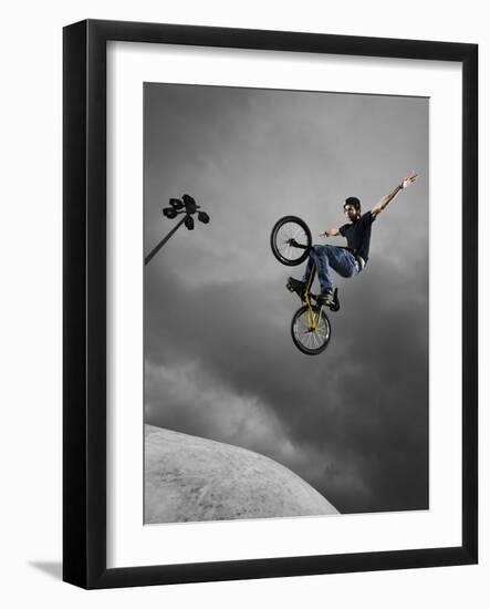 BMX Biker Performing Tricks--Framed Photographic Print