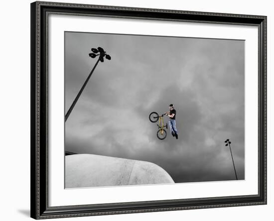 BMX Biker Performing Tricks--Framed Photographic Print