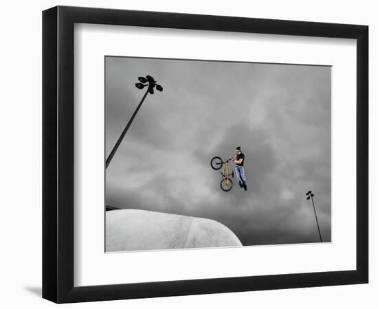 BMX Biker Performing Tricks-null-Framed Photographic Print