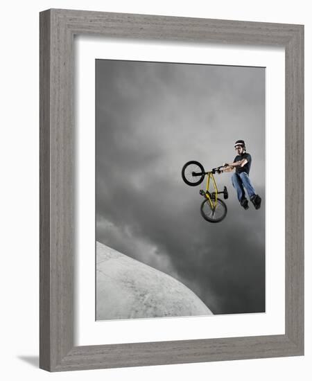 BMX Biker Performing Tricks-null-Framed Photographic Print