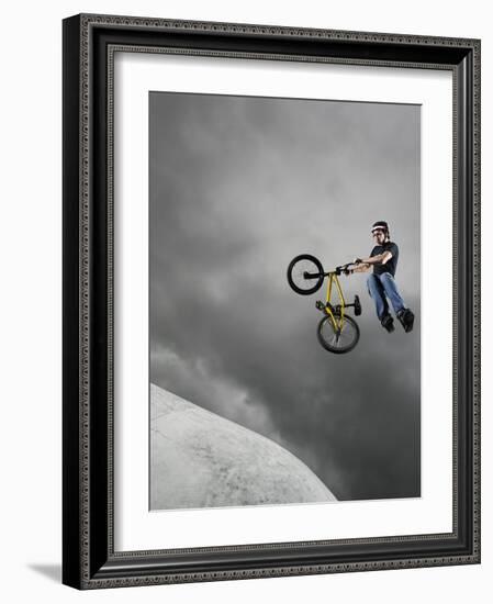 BMX Biker Performing Tricks-null-Framed Photographic Print