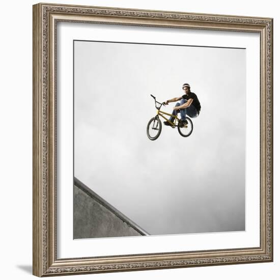 BMX Biker Performing Tricks-null-Framed Photographic Print