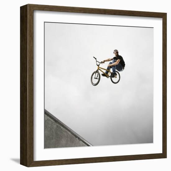 BMX Biker Performing Tricks-null-Framed Photographic Print