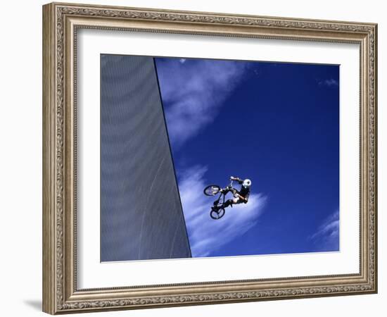 Bmx Cyclist Flying Off the Vert-null-Framed Photographic Print