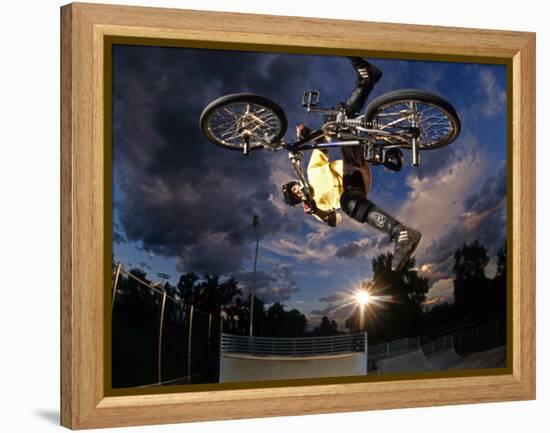 Bmx Cyclist Flys over the Vert-null-Framed Premier Image Canvas