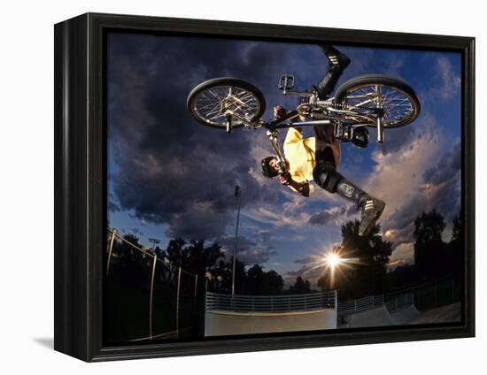 Bmx Cyclist Flys over the Vert-null-Framed Premier Image Canvas