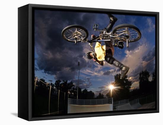 Bmx Cyclist Flys over the Vert-null-Framed Premier Image Canvas