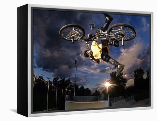 Bmx Cyclist Flys over the Vert-null-Framed Premier Image Canvas