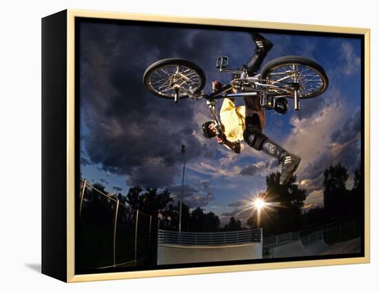 Bmx Cyclist Flys over the Vert-null-Framed Premier Image Canvas