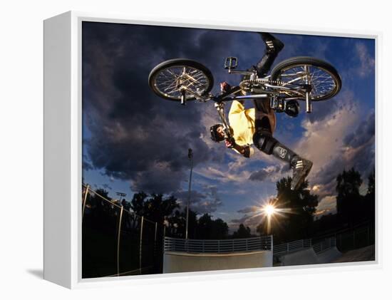 Bmx Cyclist Flys over the Vert-null-Framed Premier Image Canvas