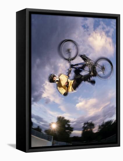 Bmx Cyclist Flys over the Vert-null-Framed Premier Image Canvas