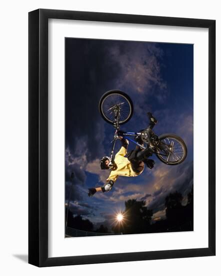 Bmx Cyclist Flys over the Vert-null-Framed Photographic Print