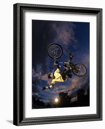 Bmx Cyclist Flys over the Vert-null-Framed Photographic Print