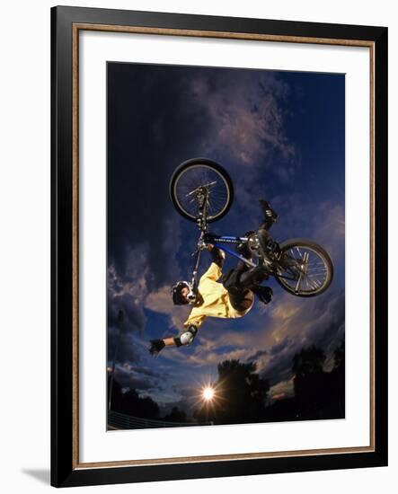 Bmx Cyclist Flys over the Vert-null-Framed Photographic Print