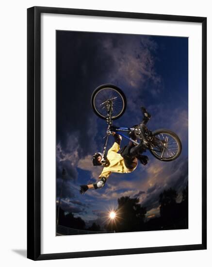 Bmx Cyclist Flys over the Vert-null-Framed Photographic Print