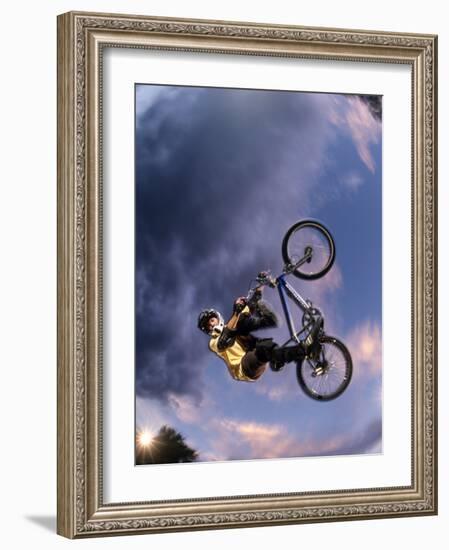 Bmx Cyclist Flys over the Vert-null-Framed Photographic Print