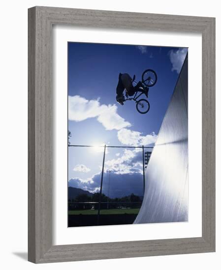 Bmx Cyclist Flys over the Vert-null-Framed Photographic Print