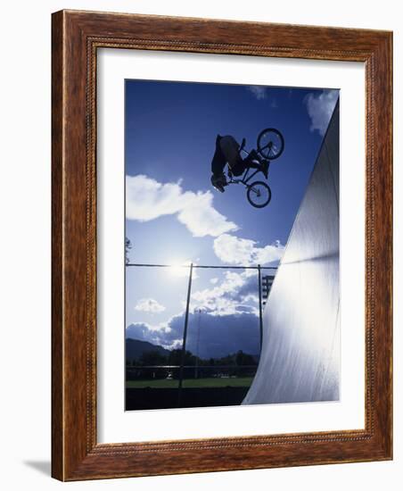 Bmx Cyclist Flys over the Vert-null-Framed Photographic Print