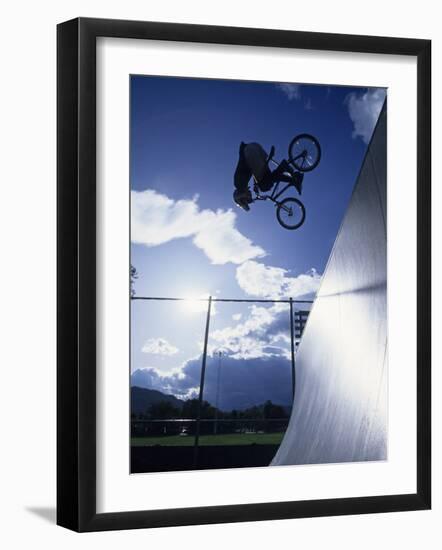 Bmx Cyclist Flys over the Vert-null-Framed Photographic Print