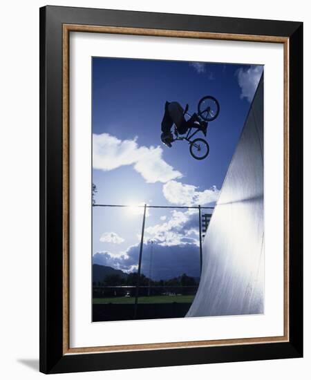 Bmx Cyclist Flys over the Vert-null-Framed Photographic Print