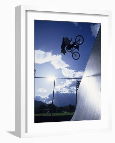 Bmx Cyclist Flys over the Vert-null-Framed Photographic Print