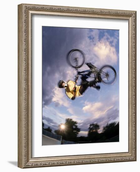 Bmx Cyclist Flys over the Vert-null-Framed Photographic Print