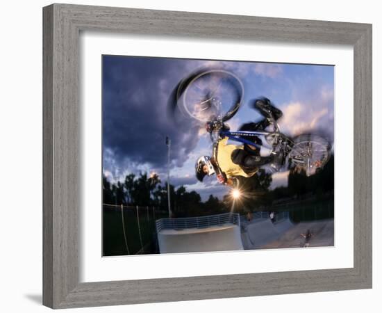 Bmx Cyclist Flys over the Vert-null-Framed Photographic Print