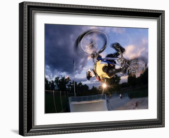 Bmx Cyclist Flys over the Vert-null-Framed Photographic Print