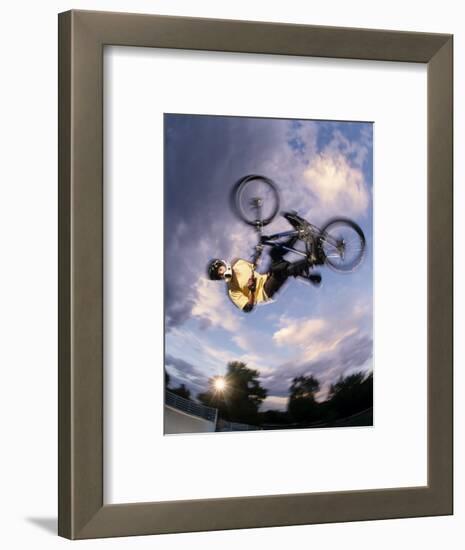 Bmx Cyclist Flys over the Vert-null-Framed Photographic Print